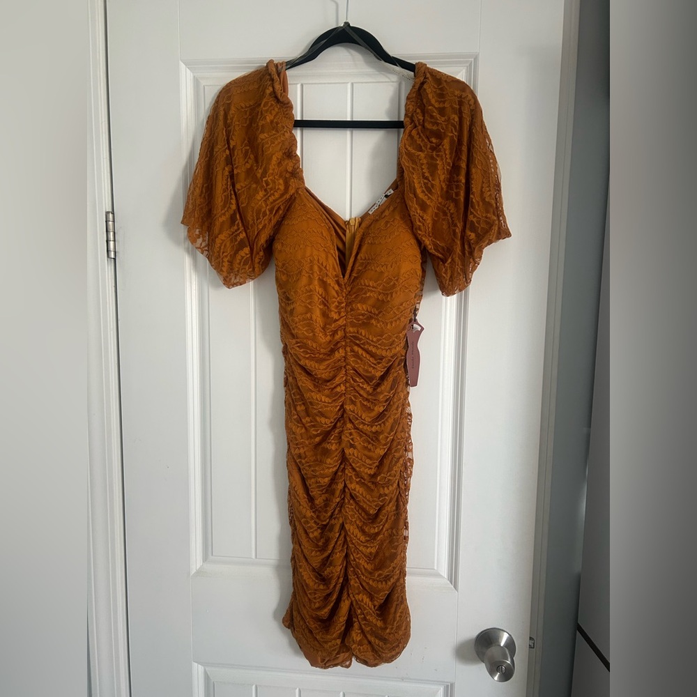 Haute Monde Terracotta Lace Midi Dress